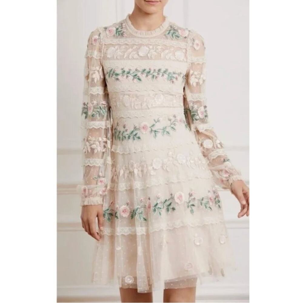 NEEDLE & THREAD Sz 0 Precious Rose Embroidered Short Mini Dress